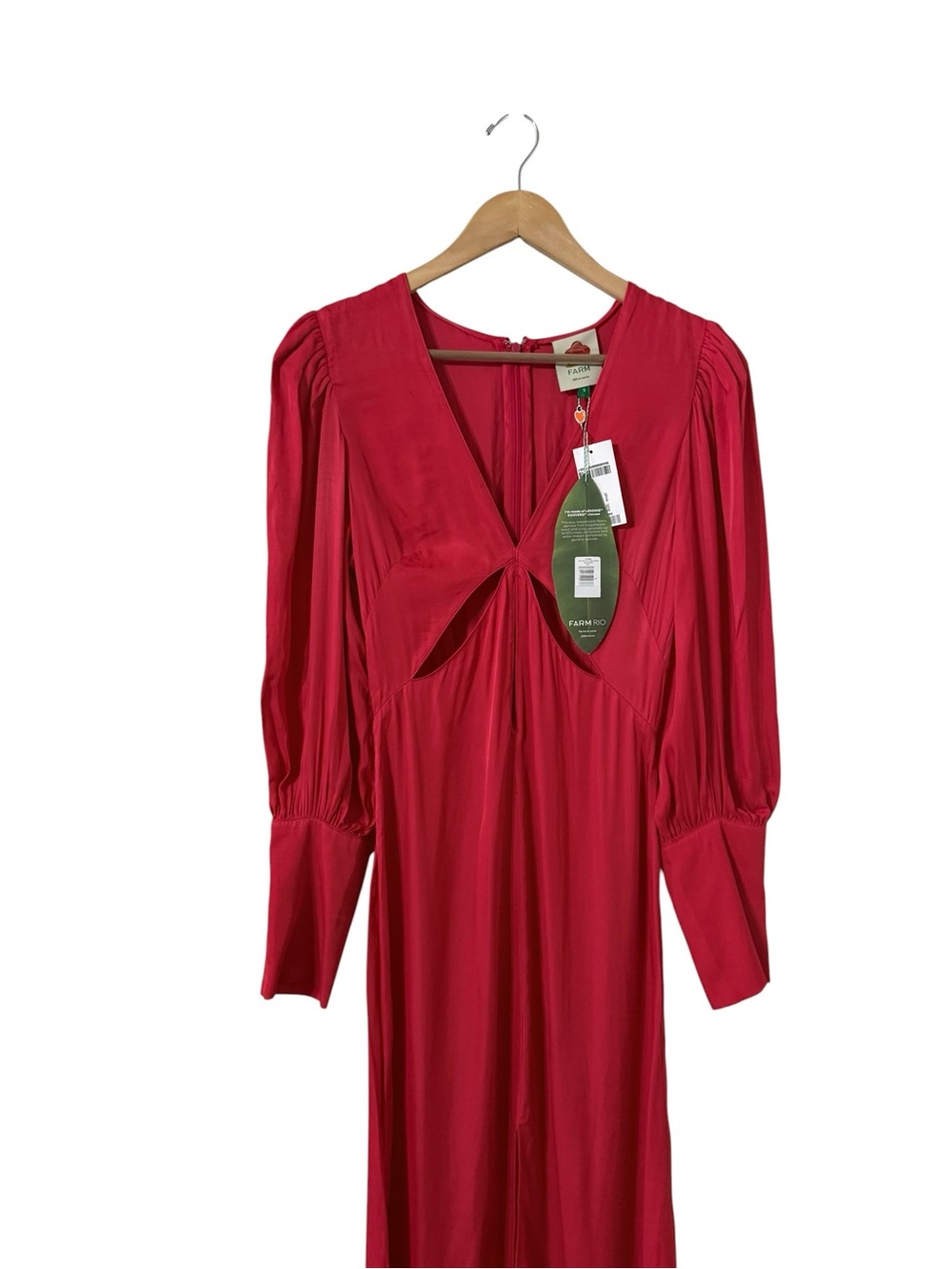 NWT FARM RIO Lenzing Ecovero Cut Out Red Sateen Long Sleeve Maxi Dress - Picture 6 of 12